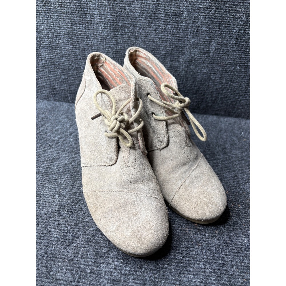 TOMS Womens Desert Wedge Booties Taupe Suede Lace Up Ankle Boots Size 8